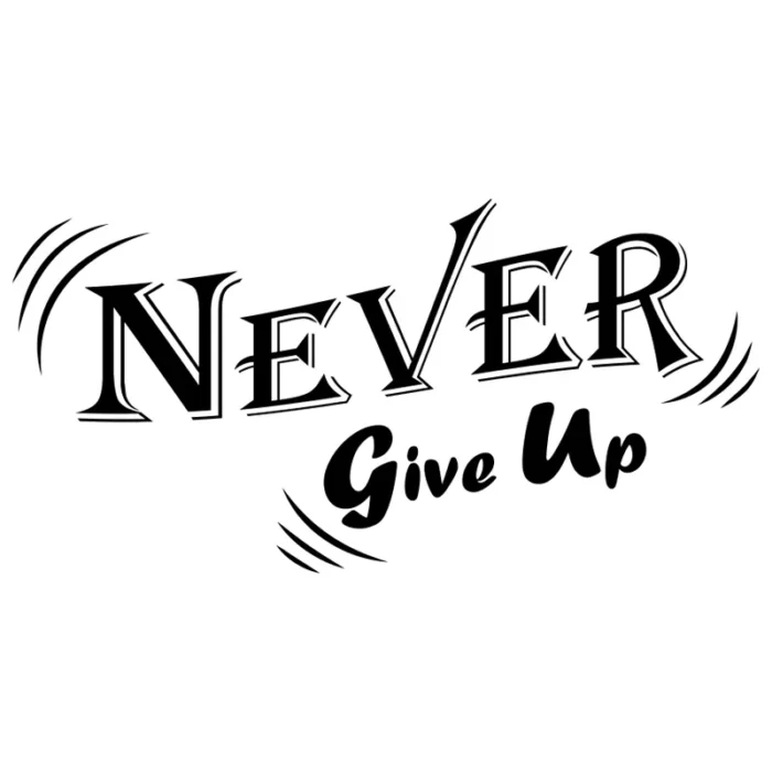 Never-give-up-väggdekor-svart